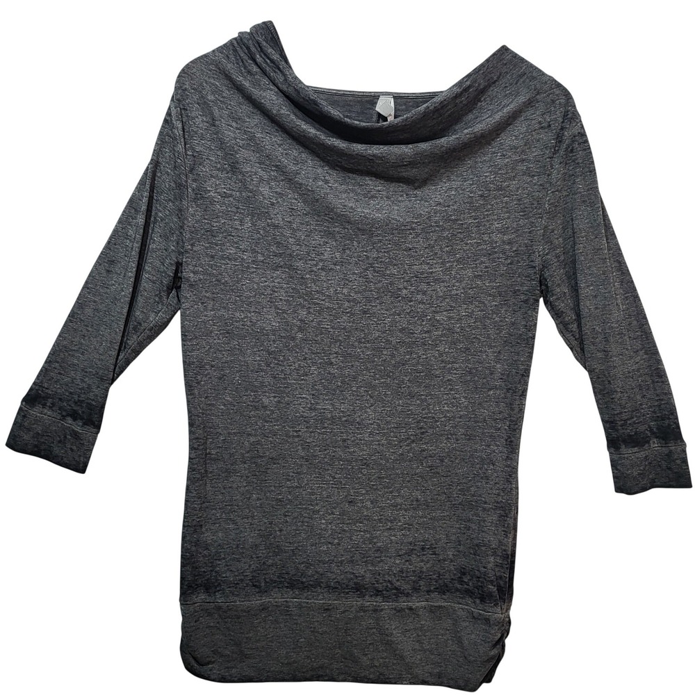 Vanity Womens Charcoal Gray Cowl Neck 3/4 Sleeve Mineral Wash Top Size M NEW